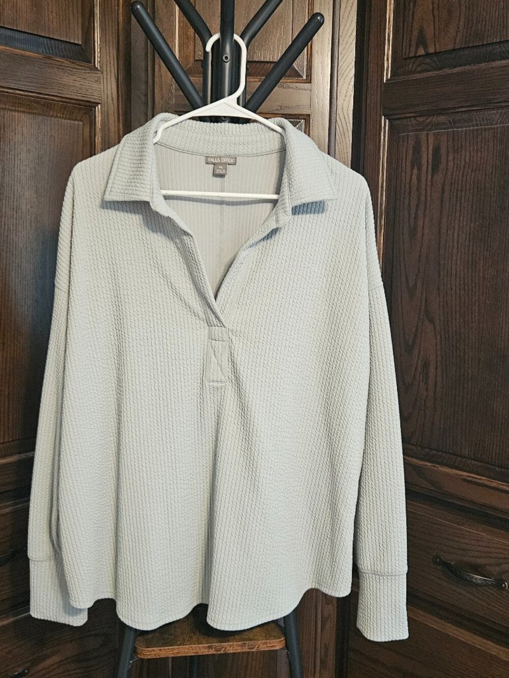 Falls Creek XL Sage Green Waffle Knit Collared Pullover